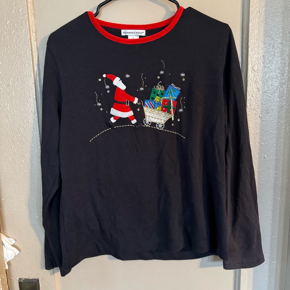 VTG Reference Point Embroidered Christmas Top Women’s L Grandmacore Whimsical